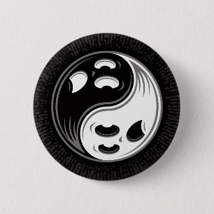Badge Rond 5 Cm Ghost Yin Yang Noir et blanc