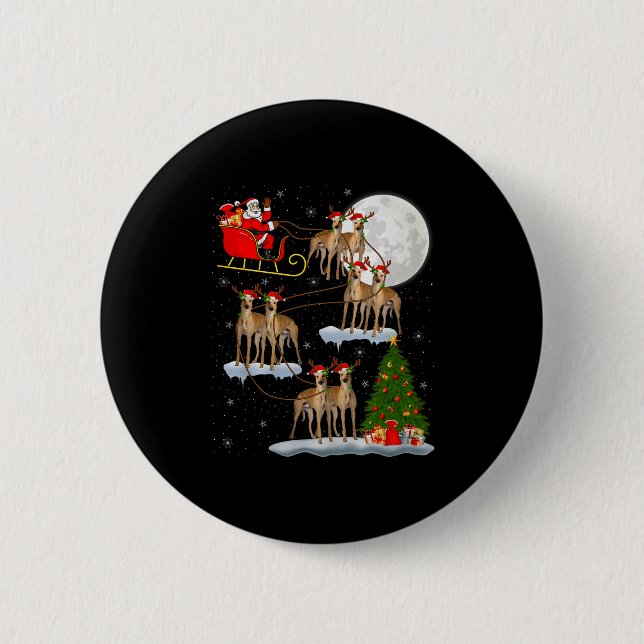 Badge Rond 5 Cm Ghound Dog Santa Sleigh Flying Funny Magical Chris (Devant)