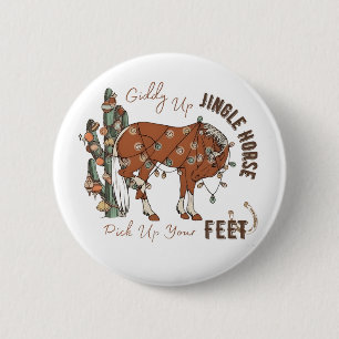 Badge Rond 5 Cm Giddy Up Jingle Horses Ramassez Vos Pieds Noël