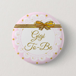 Badge Rond 5 Cm Gigi pour être Baby shower rose et or bouton