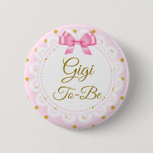 Badge Rond 5 Cm Gigi pour être Baby shower rose et or bouton