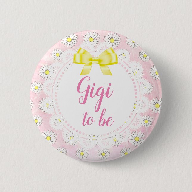 Badge Rond 5 Cm Gigi pour être rose Baby shower de marguerites (Devant)
