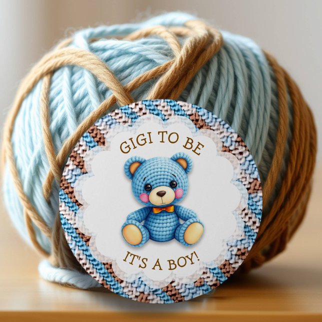Badge Rond 5 Cm Gigi To Be | Crochet Teddy Bear Baby Shower  (Créateur téléchargé)