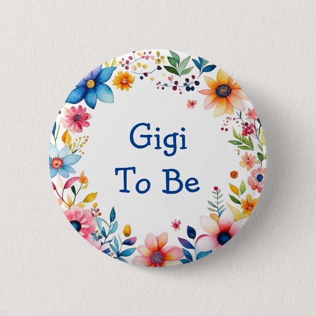 Badge Rond 5 Cm Gigi To Be Floral rose et Baby shower bleu (Devant)