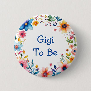 Badge Rond 5 Cm Gigi To Be Floral rose et Baby shower bleu