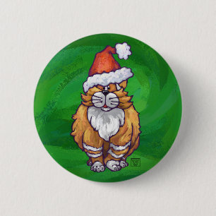 Badge Rond 5 Cm Ginger Chat Noël Sur Vert