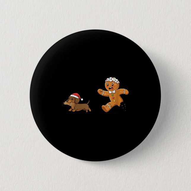 Badge Rond 5 Cm Gingerbread Cookie Chasing Dachshund Christmas Dog (Devant)