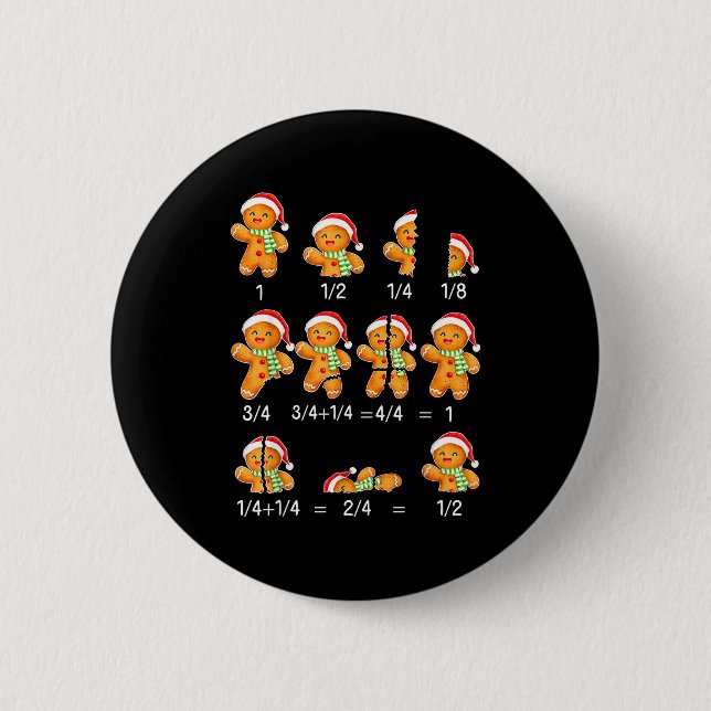 Badge Rond 5 Cm Gingerbread Cookie Santa Hat Fraction Math Teacher (Devant)