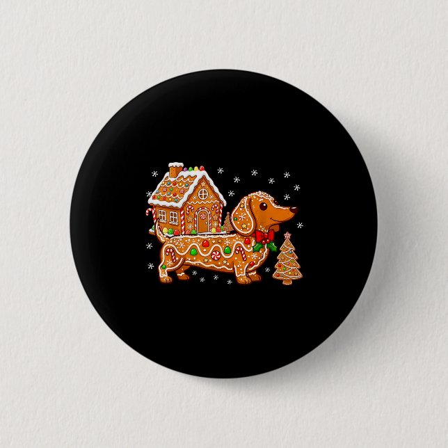 Badge Rond 5 Cm Gingerbread Dachshund Christmas Tree House Cookie  (Devant)