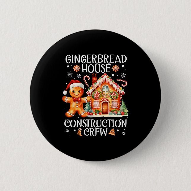Badge Rond 5 Cm Gingerbread House Construction Crew Cookie Baking  (Devant)