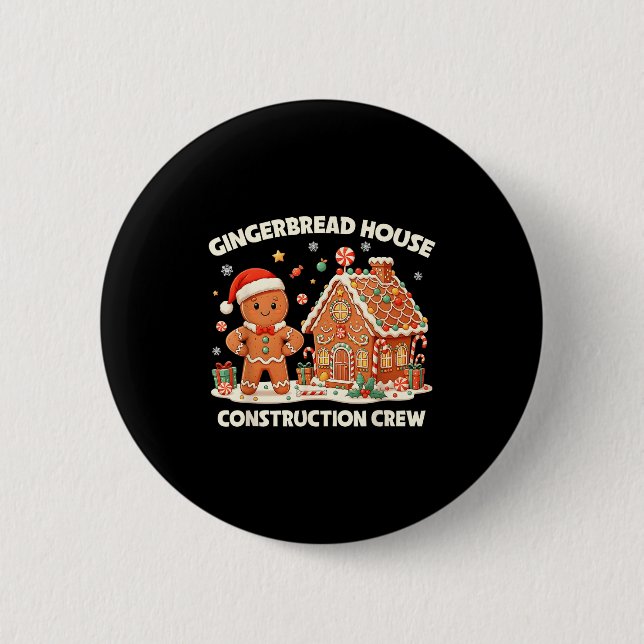 Badge Rond 5 Cm Gingerbread House Construction Crew Kids Men Women (Devant)