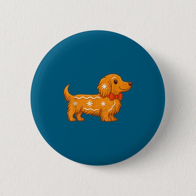Badge Rond 5 Cm Gingerbread Long Hair Dachshund Christmas Pajama T (Devant)