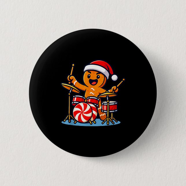 Badge Rond 5 Cm Gingerbread Man Playing Drums  (Devant)