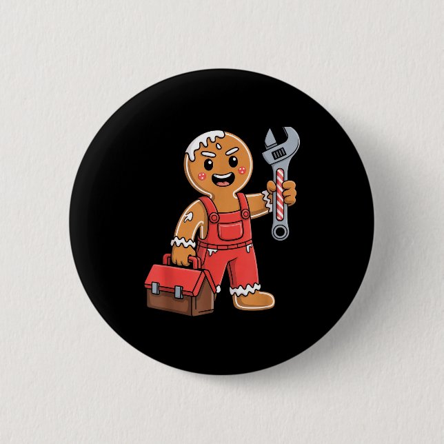 Badge Rond 5 Cm Gingerbread Mechanic Handyman Fixer Worker Christm (Devant)