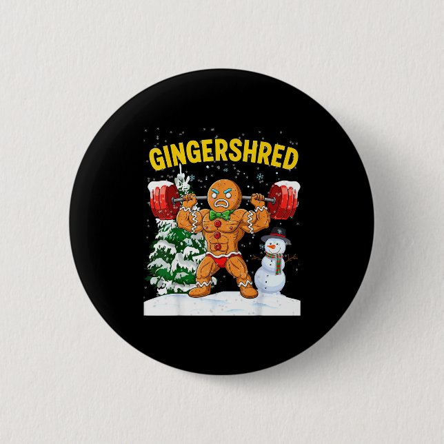 Badge Rond 5 Cm Gingershred Gingerbread Man Bodybuilding Christmas (Devant)