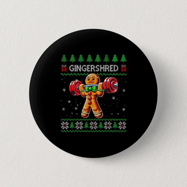 Badge Rond 5 Cm Gingershred Gym Christmas Ugly Sweater Gingerbread (Devant)