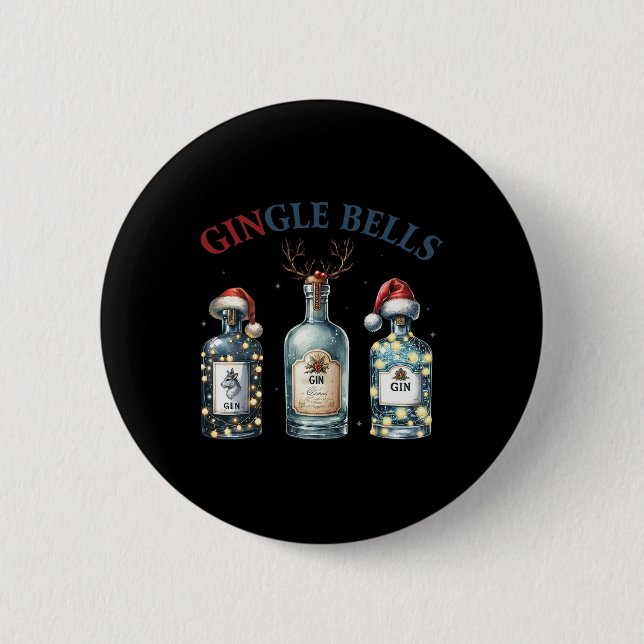 Badge Rond 5 Cm Gingle Bells Drôles de cloches de Gin Gin Sapin de (Devant)