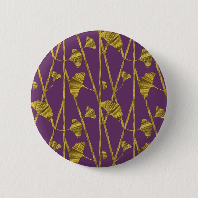 Badge Rond 5 Cm ginkgo d'or (Devant)