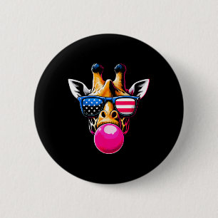 Badge Rond 5 Cm Girafe Avec Des Gles Usa Et 4 juillet Bubblegum