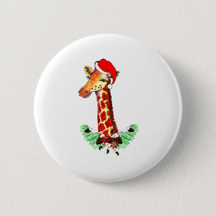 Badge Rond 5 Cm Girafe de Noël