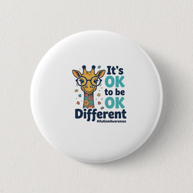 Badge Rond 5 Cm Girafe de sensibilisation à l'autisme C'est OK d'ê (Devant)