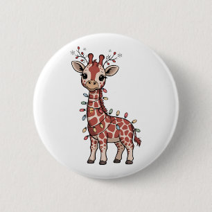 Badge Rond 5 Cm Girafe enveloppée de lumières de Noël Amoureux des