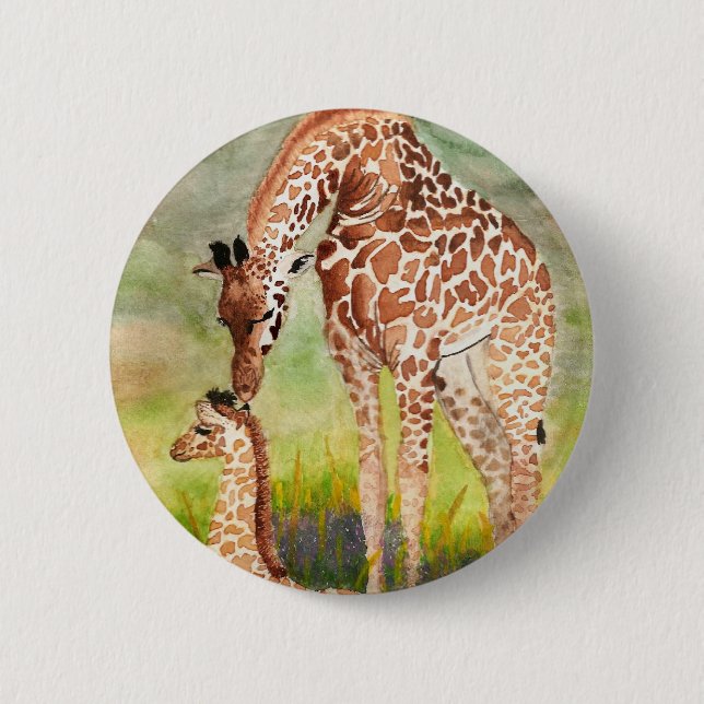 Badge Rond 5 Cm Girafes de mère et de bébé (Devant)