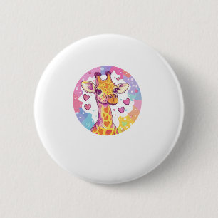 Badge Rond 5 Cm Giraffe Avec Coeurs Adorable Amour Coloré