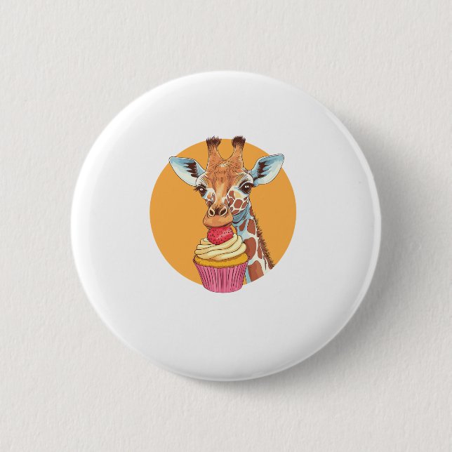 Badge Rond 5 Cm Giraffe Avec Cupcake (Devant)