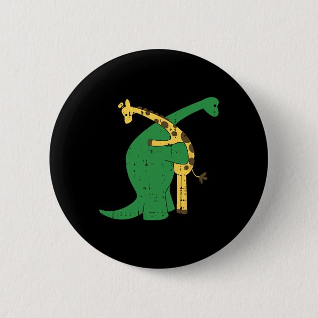 Badge Rond 5 Cm Giraffe Dinosaur Hug Love Dino Animaux Safari Hall (Devant)