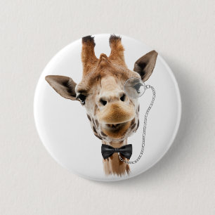 Badge Rond 5 Cm Giraffe drôle avec Bowtie et Monocle