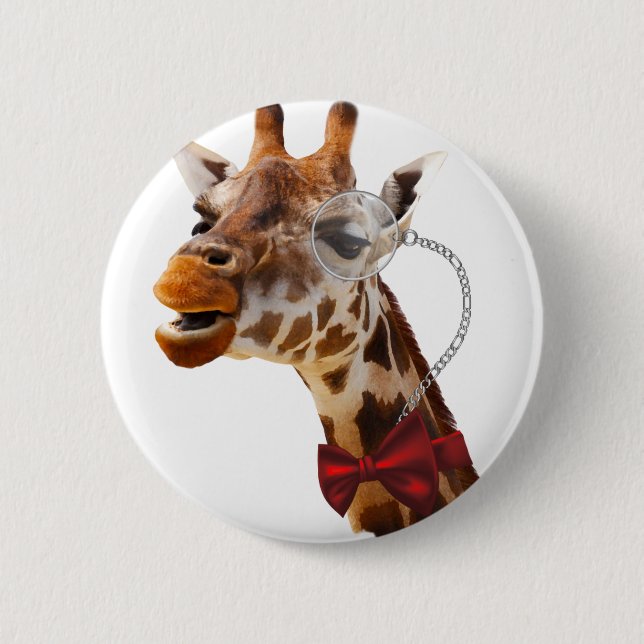 Badge Rond 5 Cm Giraffe drôle avec Bowtie et Monocle (Devant)