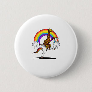 Badge Rond 5 Cm Giraffe équitation Unicorn Magique Arc-en-ciel Fun