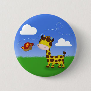 Badge Rond 5 Cm Giraffe et papillon