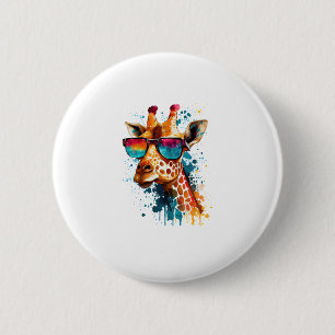 Badge Rond 5 Cm Giraffe Lunettes de soleil Vintage drôle Animal af