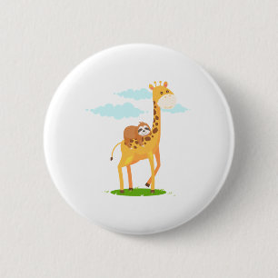 Badge Rond 5 Cm Giraffe Sloth Funny Gift Pour Les Enfants