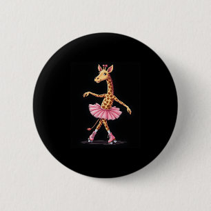 Badge Rond 5 Cm Giraffe Sur Patins À Roulettes En Débardeur Tutu R
