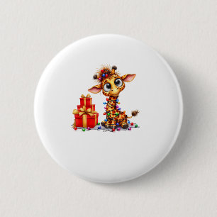 Badge Rond 5 Cm Giraffes de Noël Lumières Noël Giraffe de Noël