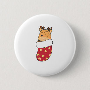 Badge Rond 5 Cm Giraffes Mignonnes Dans Le Choc De Noël Pour Gira