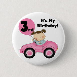 Badge Rond 5 Cm Girl in Pink Car 3e Anniversaire Tshirts et cadeau