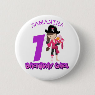 Badge Rond 5 Cm Girl Parrot 1er Anniversaire de la fête pirate Cla