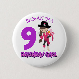 Badge Rond 5 Cm Girl Parrot Anniversaire fête pirate Bouton