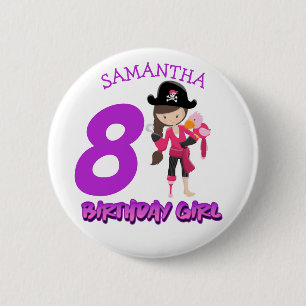 Badge Rond 5 Cm Girl Parrot Anniversaire fête pirate Bouton