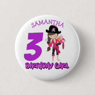 Badge Rond 5 Cm Girl Parrot Anniversaire fête pirate Bouton