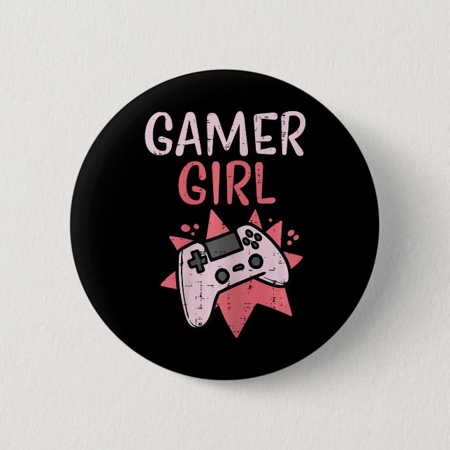 Badge Rond 5 Cm Girl Pink Game Controller Cute Video Gaming Femmes (Devant)