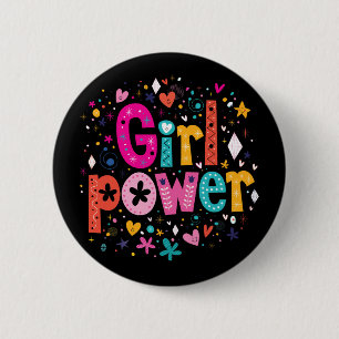 Badge Rond 5 Cm Girl Power Glossy Black