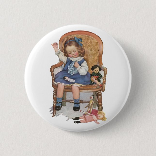 Badge Rond 5 Cm Girl Sewing Dollies (Devant)