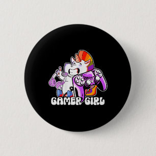Badge Rond 5 Cm Girl Unicorn Gaming mignon Vidéo Jeu Lover Cool