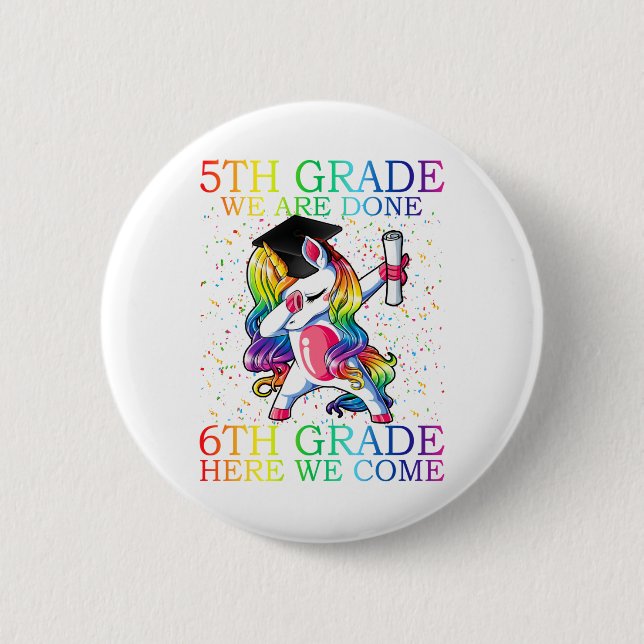 Badge Rond 5 Cm Girls 5e grade Graduation Magique Unicorn Cadeau (Devant)