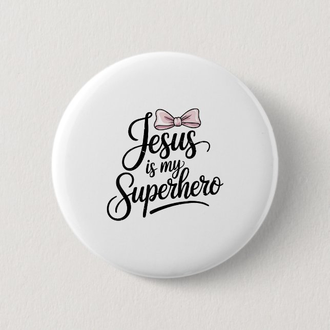 Badge Rond 5 Cm Girls Jesus Is My Superhero Christian Toddler Sist (Devant)